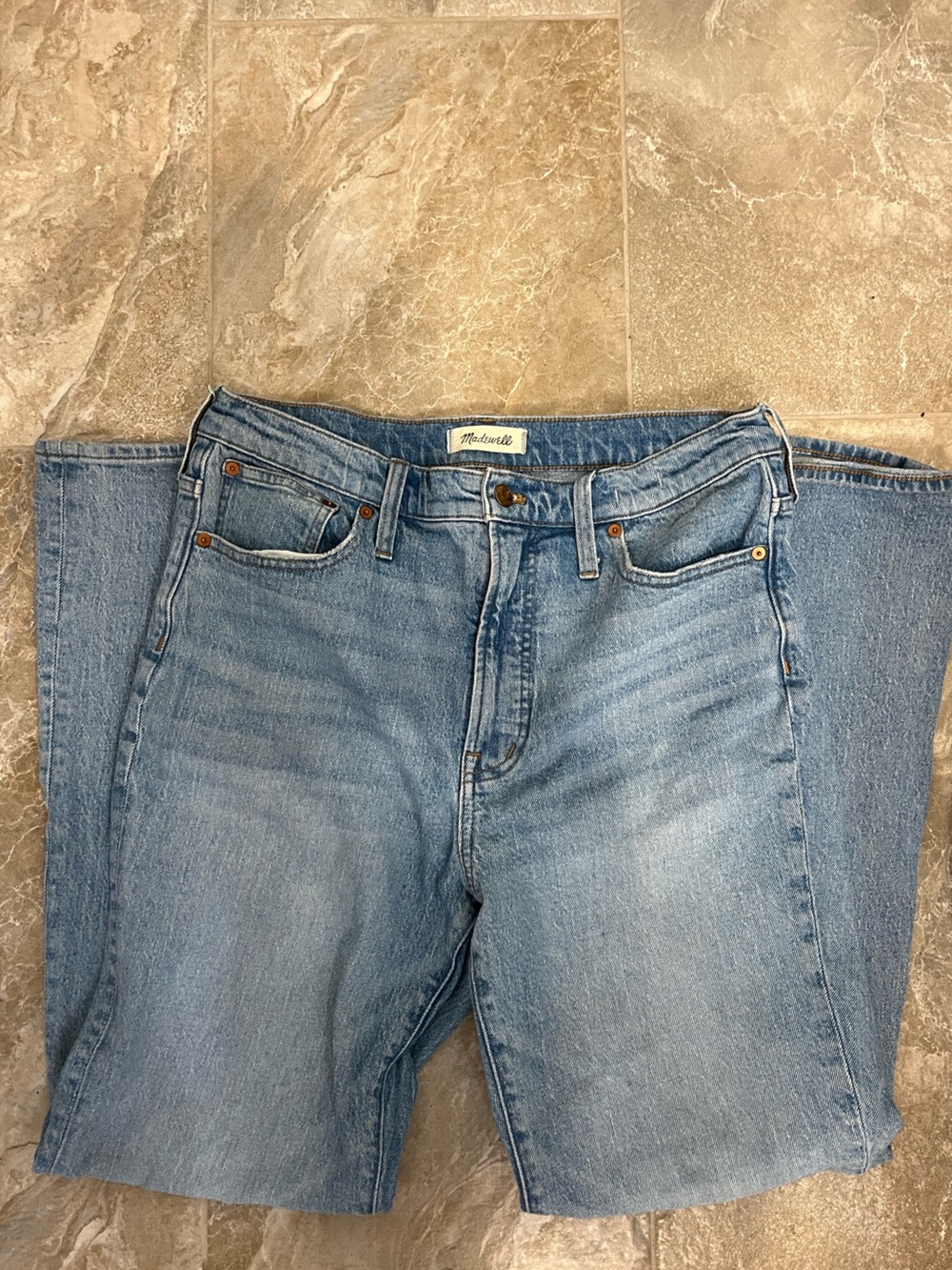 Madewell Washed Blue Straight-Leg Denim Jeans - Picture 1 of 6
